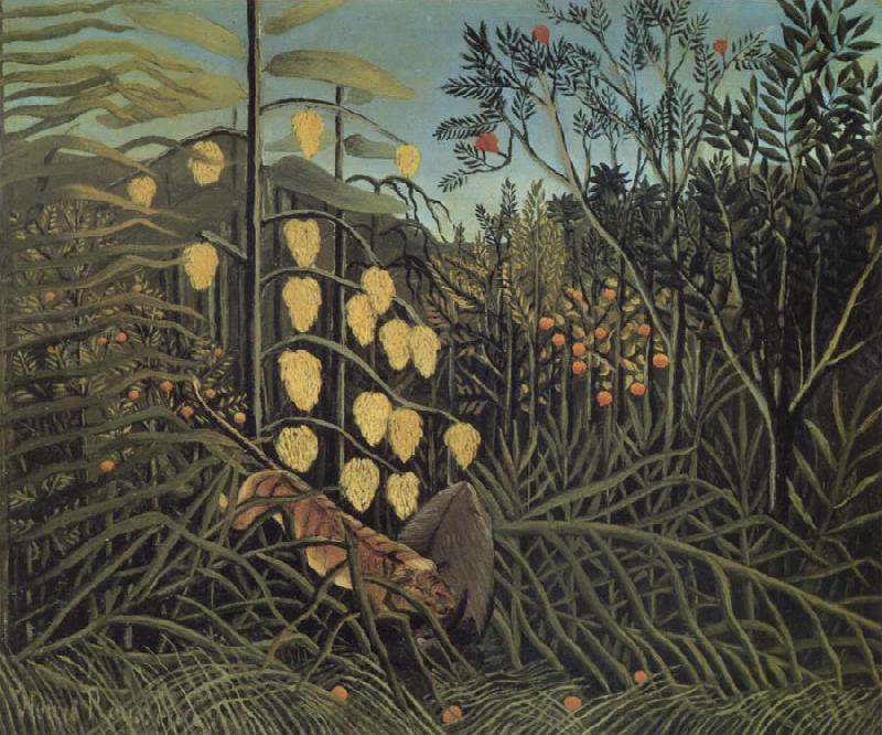 Henri Rousseau In a Tropical Forest.Struggle between Tiger and Bull Germany oil painting art